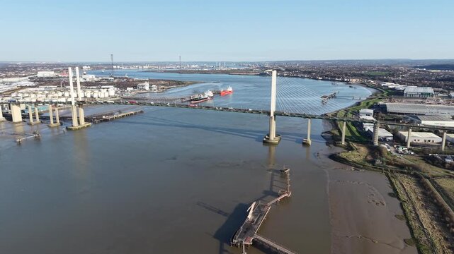 Aerial View of QE2 Bridge Dartford Crossing 4k footage