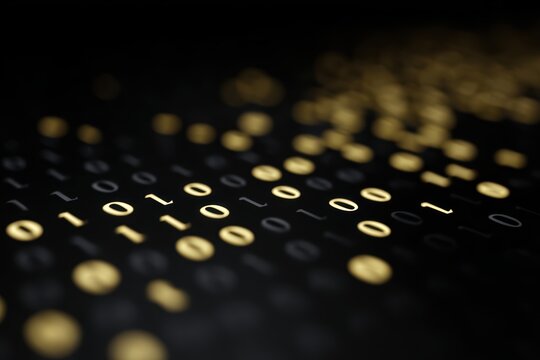Abstract background of digital binary code in gold and black