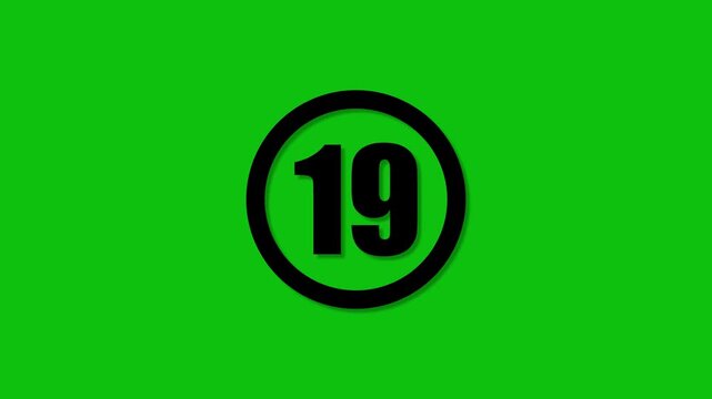 Close up of circular black sign with bold number 19 on vibrant green background for modern
