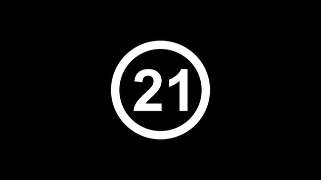 Black background with a white circular frame containing the number 21 in bold black and white minimalist modern style countdowns