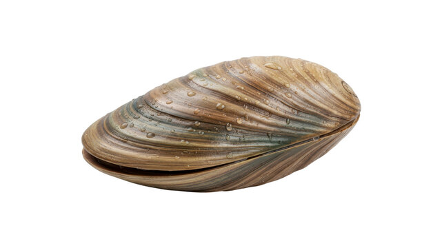 Wet clam shell with water droplets