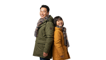 Fototapeta premium Father and daughter in winter coats smiling