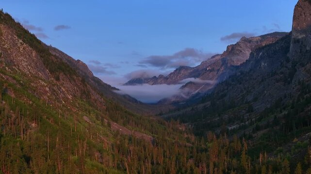 Aerial view into Blodgett Canyon with granite walls in Bitterroot Range Montana
