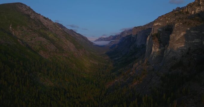 Sheer granite walls and deep canyon landscape in Bitterroot National Forest Montana