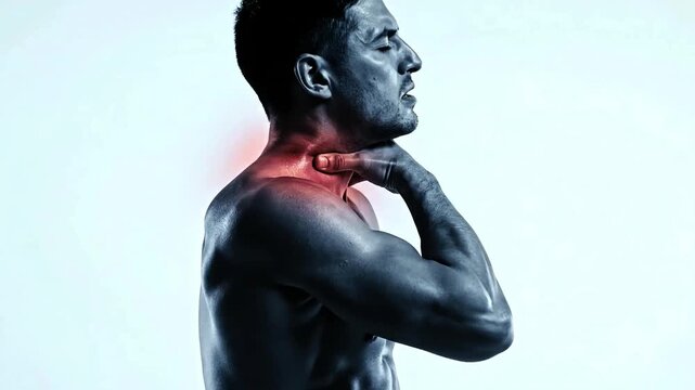 Man with neck pain and muscle strain.