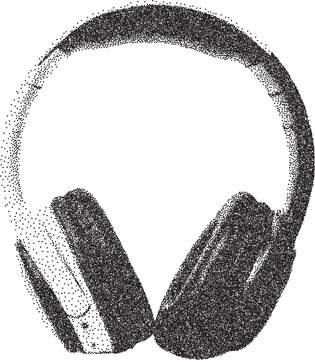 Headphone vintage y2k stipple art, audio halftone stipple brutalist retro vector png with transparent background, music 2000s aesthetic photocopy effect tattoo