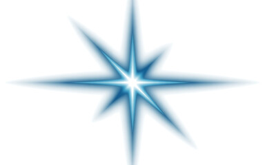 Obraz premium Bold Blue Eight-Point Starburst Light Effect with Wide Radial Rays on White Background for Dynamic and Energetic Designs