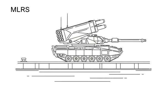 MLRS Rocket Launcher Military Vehicle Line Art Illustration
