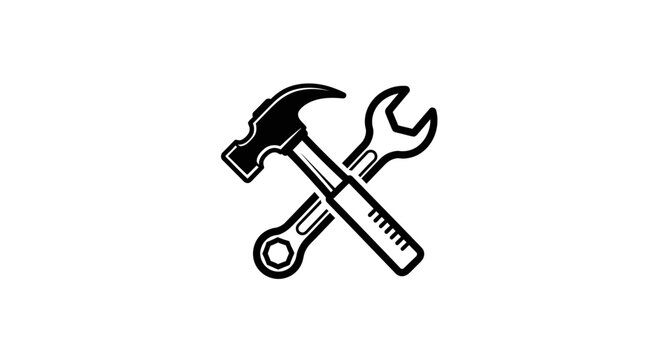 Hammer and adjustable wrench crossed tools 1.