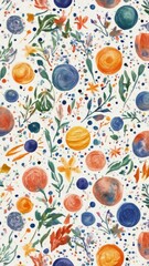 Vibrant watercolor painting of assorted fresh fruits and ripe berries artistic still life.