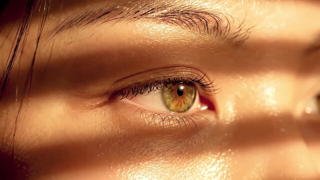 Close-up of a person's eye with sunlight.