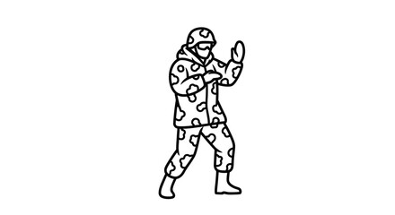 Obraz premium Soldier in Camouflage Uniform, Martial Arts Pose, Military Action, White Background