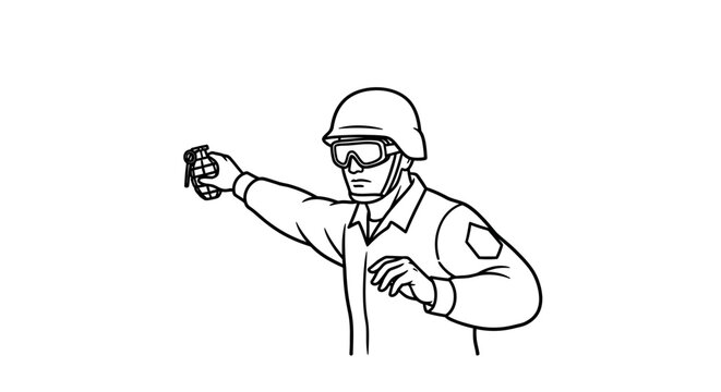 Soldier throwing a grenade, military training, combat readiness, action pose