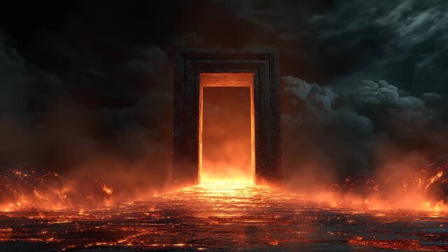 Gateway to heaven or hell, symbolizing human choice, Artistic representation of a gateway symbolizing the choice between heaven and hell