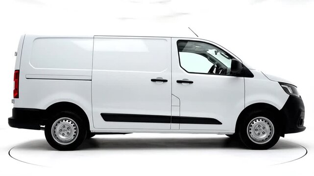 White commercial cargo van isolated on white background, side view