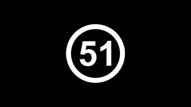 Contrast black and white circle white number 51 simple minimalist clean line black background