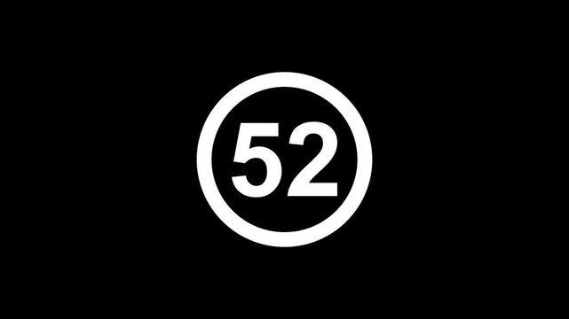 Minimalist white number 52 in a black background modern for countdowns and timers