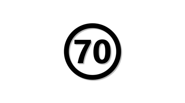 Road sign displaying a 70 km per hour speed limit in a circular black and white traffic regulation themes and road safety visuals