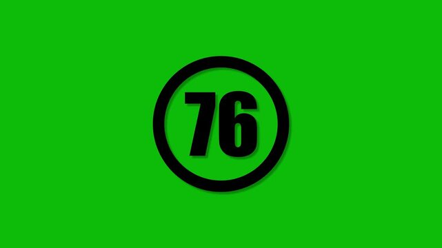 Bold circular black number 76 displayed prominently on vibrant green background bold digital typography modern countdown timer overlay