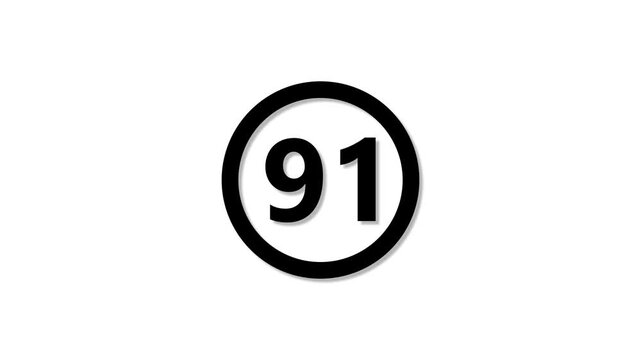 Close up of a 91 number sign within a bold black circular border set against a clean white background