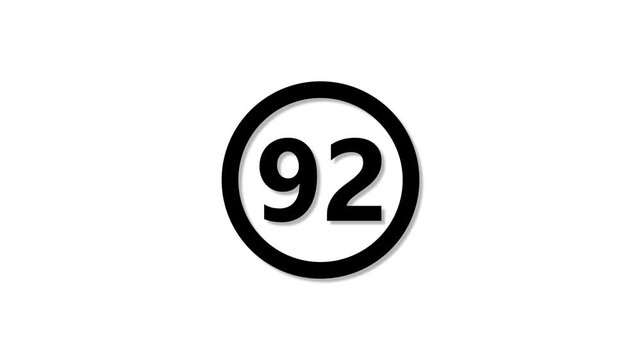 Circular black and white number 92 animated rotating isolated on white background clean minimalistic style countdowns scores