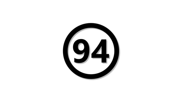Close-up of a bold 94 sign in black and white style isolated on a clean white background minimalist with shadow effect