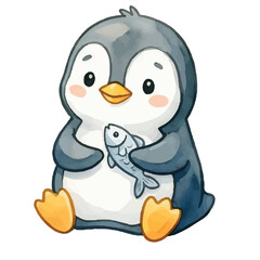 Fototapeta premium Cute cartoon penguin enjoying in winter snow iilustration