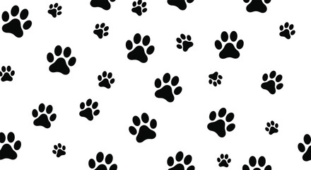 Playful collection of black paw print patterns on a white background © Joynal