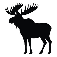 Moose standing with large antlers Vector, Silhouette, Illustration