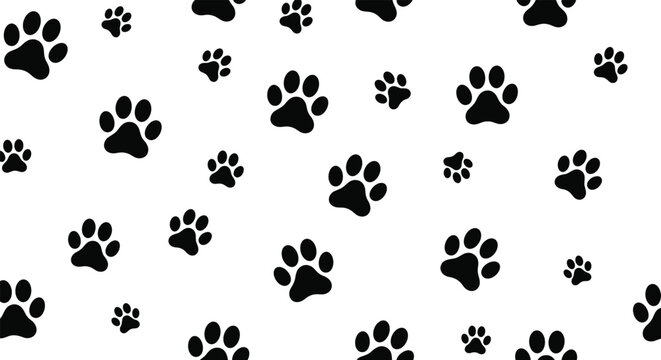 Playful collection of black paw print patterns on a white background