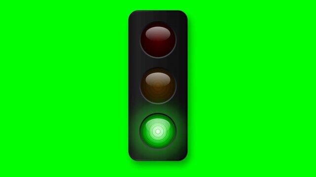 Traffic Light Signal Changing Red to Green to Yellow Over Bright Green Screen Background Seamless Loop