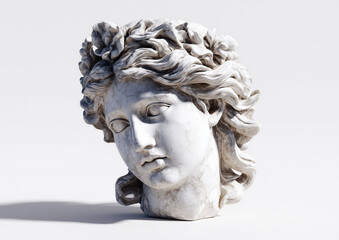 Naklejka premium white antique female statue head, isolated on a white background, high-resolution photography.