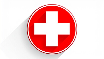 Obraz premium Modern red and white medical cross symbol with rounded edges and drop shadow on light background