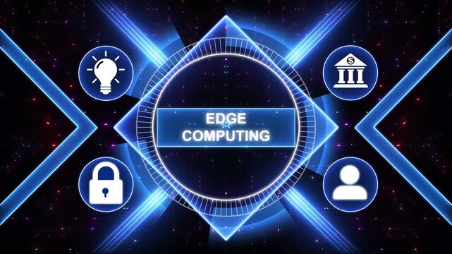 Edge computing modern IT technology on virtual screen. Business, Technology, Internet and social media icons 4K animation background.