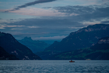 Alps mountains and like in Switzerland. Alps nature in Switzerland. Swiss Alps. Panoramic of the nature of Switzerland. Nature of Swiss lakes. Switzerland scenic landscape. Alps Nature background.