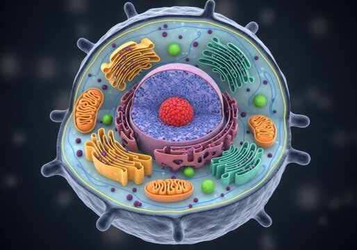 Detailed illustration of a eukaryotic animal cell with labeled organelles