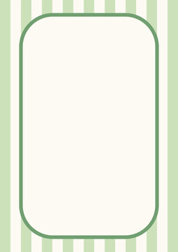 Cute minimalist sage green vertical striped background with a blank rounded rectangle frame and central copy space. Clean border perfect for a greeting card, invitation, or note.