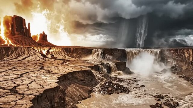 Dramatic Contrast of Drought and Flood in a Canyon Landscape.