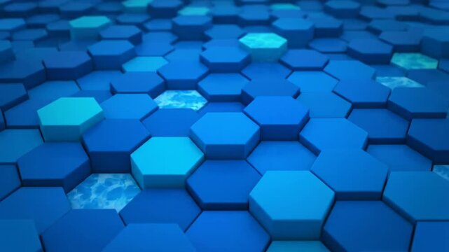 Abstract blue hexagon pattern background with depth of field and water texture design for creative concepts