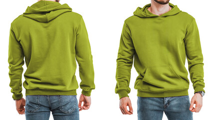 Olive hoodie on young man, isolated design template © AlexGo