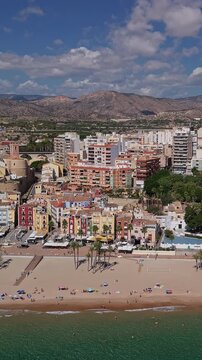 Vinaros beach and old town aerial view, Mediterranean coast Spain