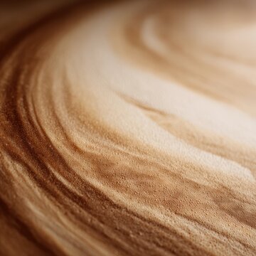 Extreme close-up of coffee surface with creamy foam and rich brown swirls, smooth texture, warm tones, macro beverage photography