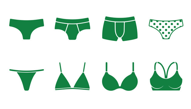 Lingerie set of green underwear and bras vector illustration