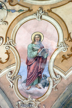 Saint John the Evangelist, fresco on the ceiling of the parish church of the Assumption in Sveta Marija na Mura, Croatia