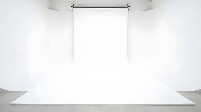 Empty white photography studio background for product shots