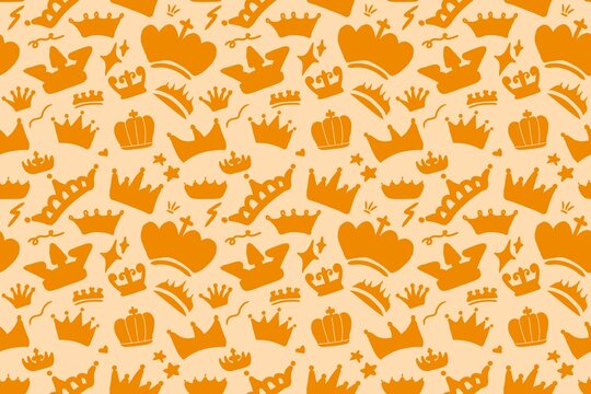 Seamless  illustration of koningsdag celebration pattern gold crown wallpaper design and festive texture decoration with orange background 
