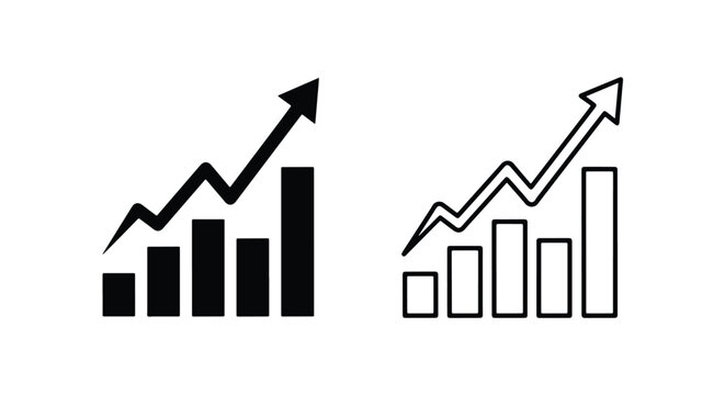 Modern Growth Chart Icon Set for Business Success - Line and glyph icon set - Minimalist, flat icon, outline, glyph, linear, clipart, sticker - icon set
