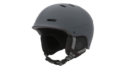 Gray ski helmet with red stitching and black straps