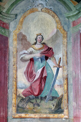Obraz premium Saint Catherine, the altar of Saint Catherine of Alexandria in the Church of All Saints in Sesvete, Croatia