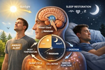 Obraz premium Circadian rhythm concept showing brain melatonin cycle and sleep stages